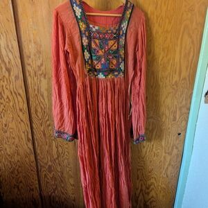 Embroidered Coral Maxi Dress